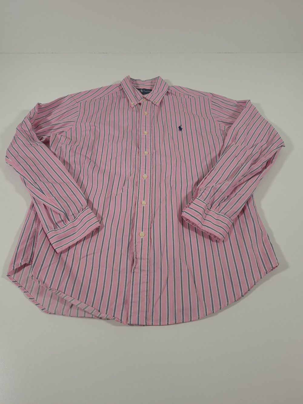 Ralph Lauren Shirt Mens M Pink Stripe Classic Fit Button Down Long Sleeve Pony